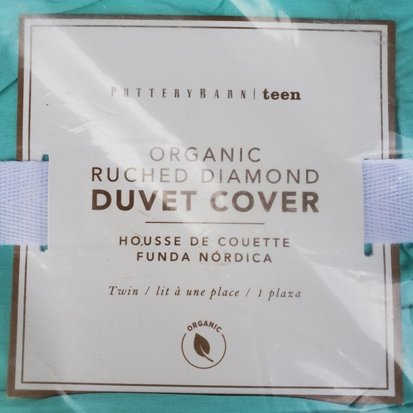 Pottery Barn Organic Ruched Diamond Twin XL Duvet Cover & Sham Turquoise Blue - Picture 5 of 10